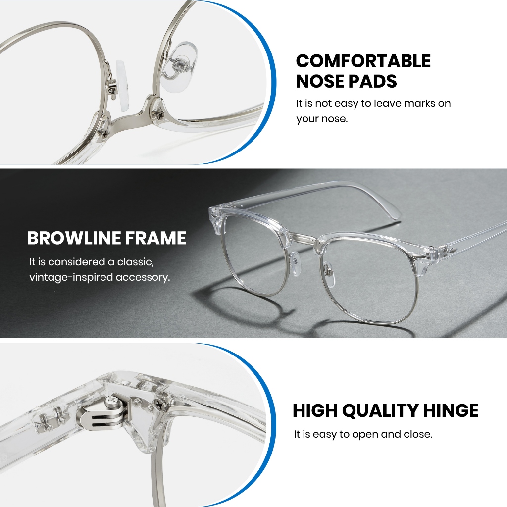 Cyxus Kính Chống Ánh Sáng Xanh Máy Tính Gọng Nửa Browline Giảm Mỏi Mắt Chống UV Nam Nữ 8056