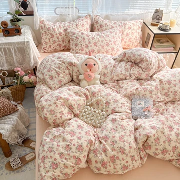 Bộ chăn ga gối 4 trong 1 đầy đủ có vỏ gối Tấm chăn ga trải giường được trang bị - Dòng dây có sẵn Giao hàng nhanh (Không có chăn ga gối)