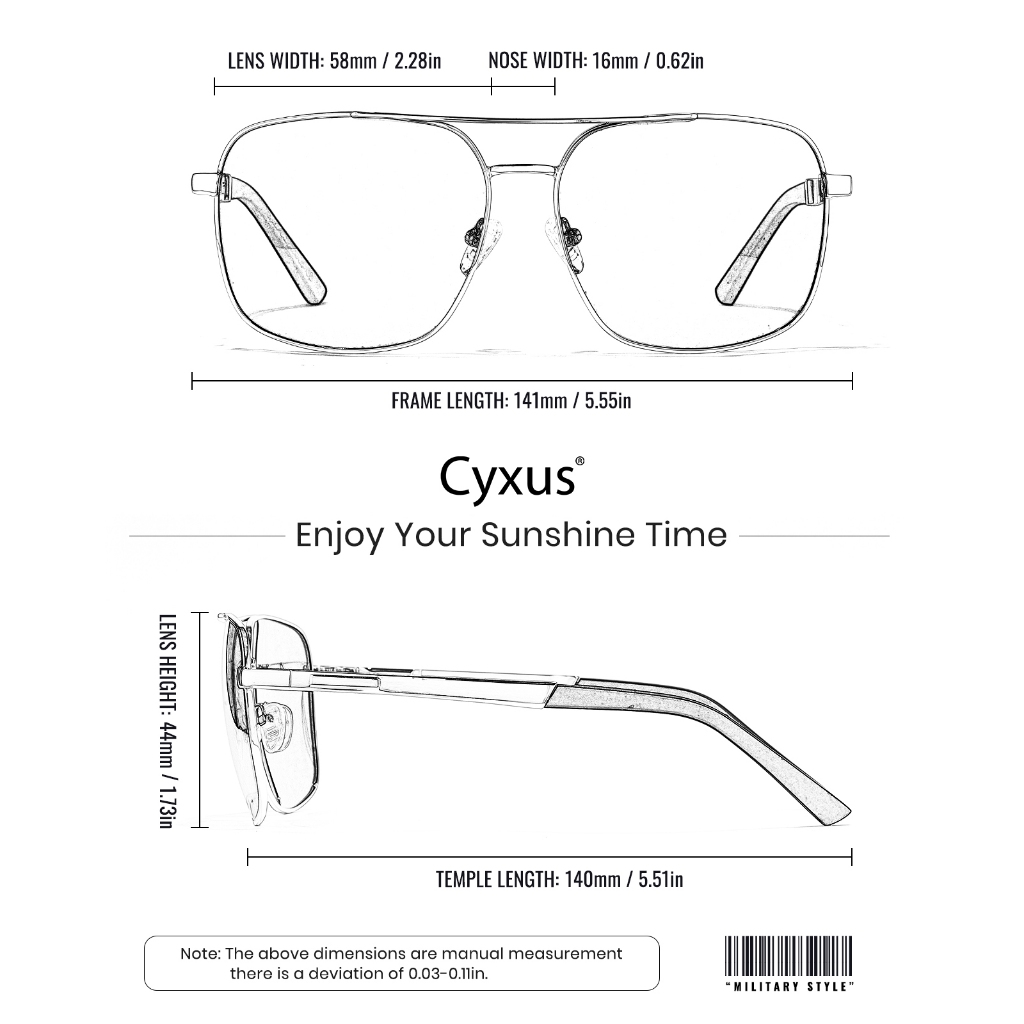 Cyxus Kính Mát Phi Công Phân Cực UV400 Gọng Kim Loại Chống Lóa Đi Biển Lái Xe Cho Nam Nữ 1002
