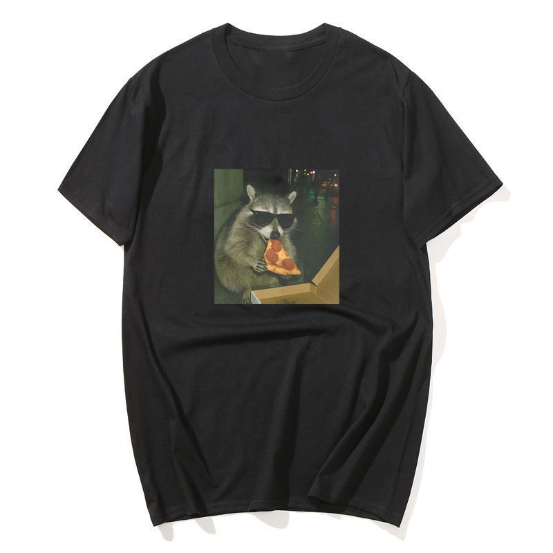 Gấu Trúc Ăn Pizza Áo Thun Ngộ nghĩnh Graphic Tee Silly Áo Nam Nữ Cổ Tròn Tay Ngắn Áo Thun Vintage Rời Nam Quần Áo