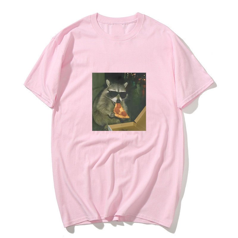 Gấu Trúc Ăn Pizza Áo Thun Ngộ nghĩnh Graphic Tee Silly Áo Nam Nữ Cổ Tròn Tay Ngắn Áo Thun Vintage Rời Nam Quần Áo