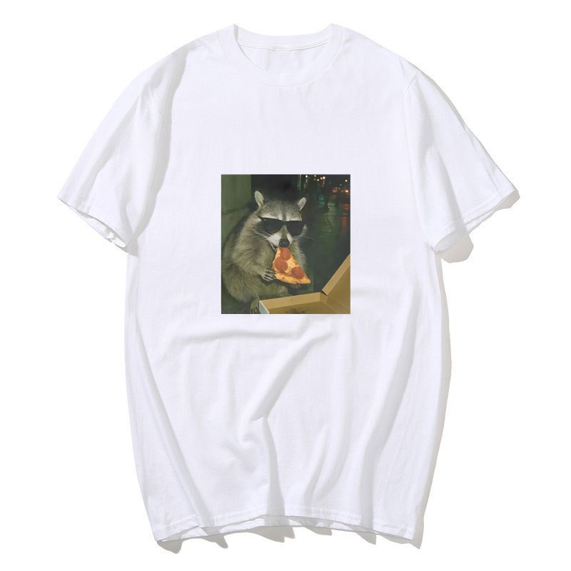 Gấu Trúc Ăn Pizza Áo Thun Ngộ nghĩnh Graphic Tee Silly Áo Nam Nữ Cổ Tròn Tay Ngắn Áo Thun Vintage Rời Nam Quần Áo