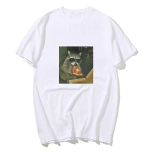 Gấu Trúc Ăn Pizza Áo Thun Ngộ nghĩnh Graphic Tee Silly Áo Nam Nữ Cổ Tròn Tay Ngắn Áo Thun Vintage Rời Nam Quần Áo
