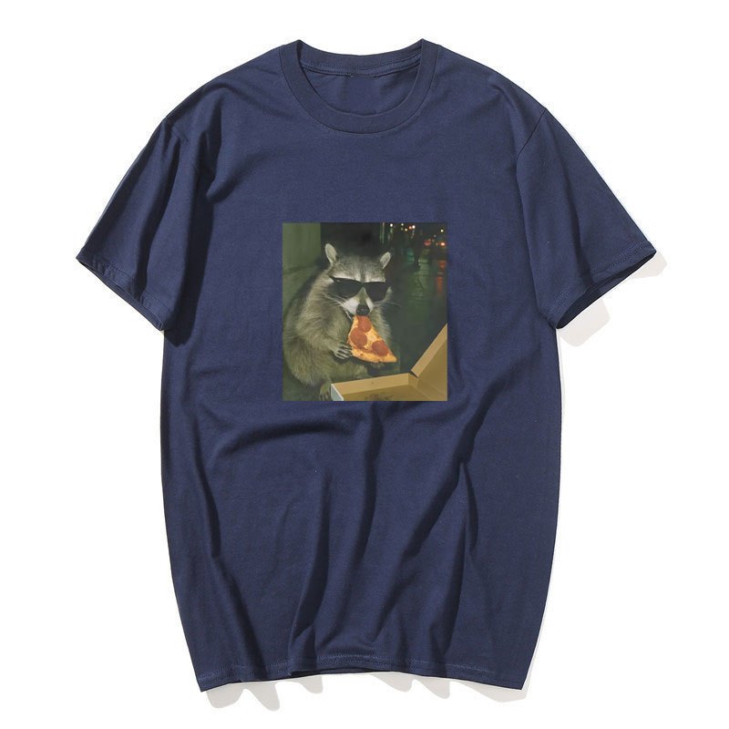 Gấu Trúc Ăn Pizza Áo Thun Ngộ nghĩnh Graphic Tee Silly Áo Nam Nữ Cổ Tròn Tay Ngắn Áo Thun Vintage Rời Nam Quần Áo