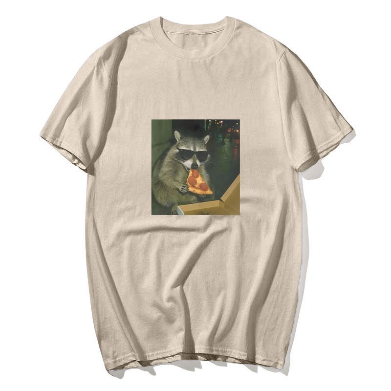 Gấu Trúc Ăn Pizza Áo Thun Ngộ nghĩnh Graphic Tee Silly Áo Nam Nữ Cổ Tròn Tay Ngắn Áo Thun Vintage Rời Nam Quần Áo