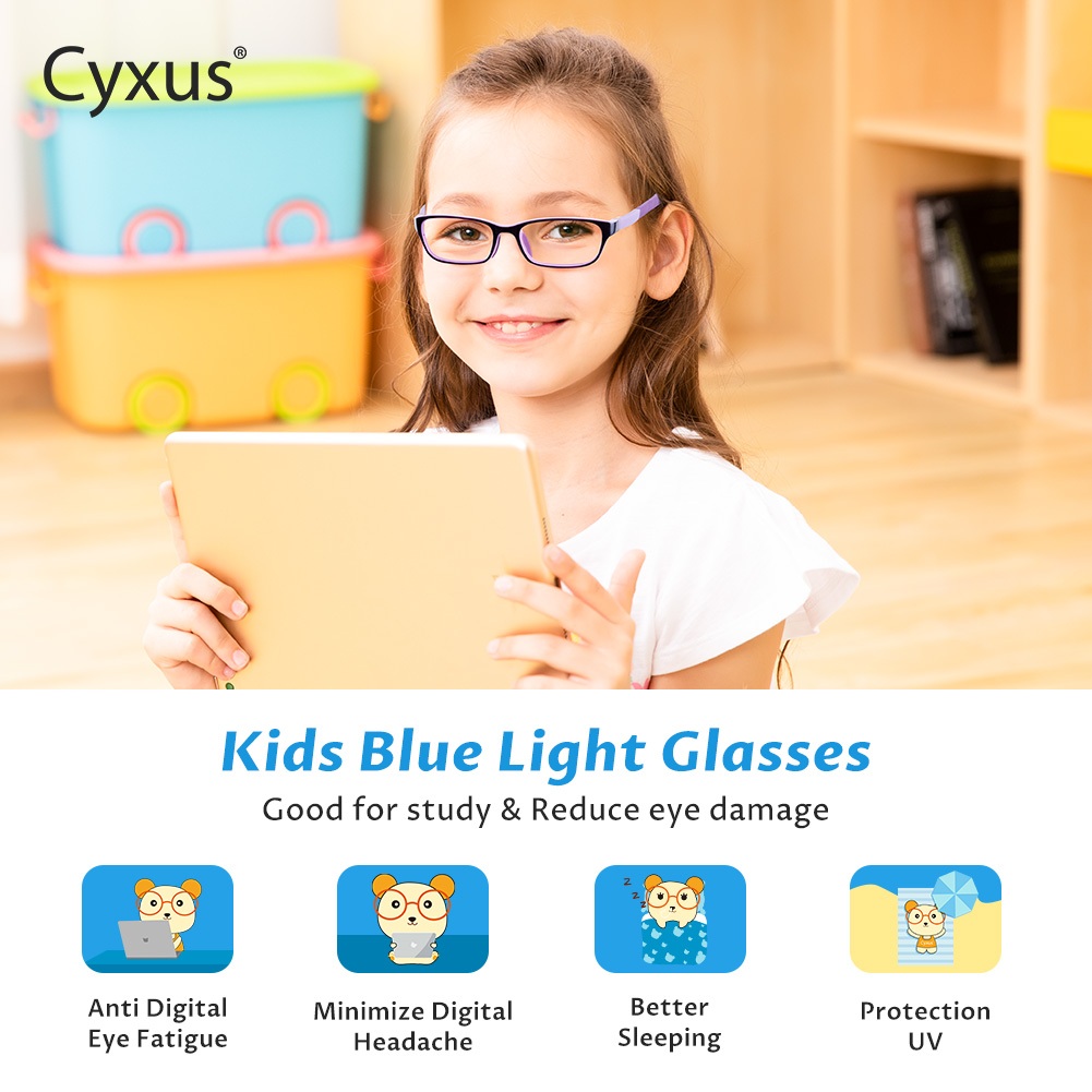 Cyxus Kính Chống Ánh Sáng Xanh Cho Trẻ Em Gọng Vuông Lọc Tia UV Giảm Mỏi Mắt Học Tập Phù Hợp Bé 3-12 Tuổi 6801
