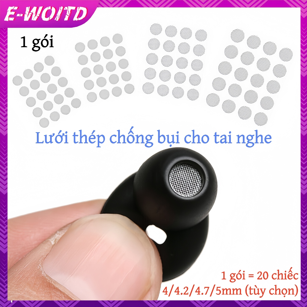 E-woitd 20 Chiếc Tai Nghe Chống Bụi Mạng Lưới Thép 4mm 4.2mm 4.7mm 5mm Phụ Kiện DIY HNVN