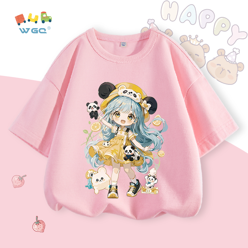 W.G.Q Áo thun cho bé gái , vải 100% Cotton mềm mại thoải mái , thoáng khí thấm mồ hôi in hình bé gái dễ thương