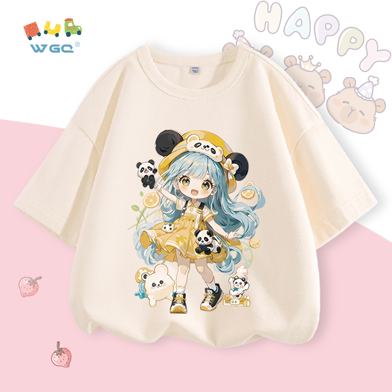W.G.Q Áo thun cho bé gái , vải 100% Cotton mềm mại thoải mái , thoáng khí thấm mồ hôi in hình bé gái dễ thương