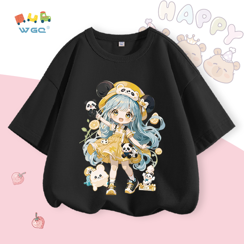 W.G.Q Áo thun cho bé gái , vải 100% Cotton mềm mại thoải mái , thoáng khí thấm mồ hôi in hình bé gái dễ thương