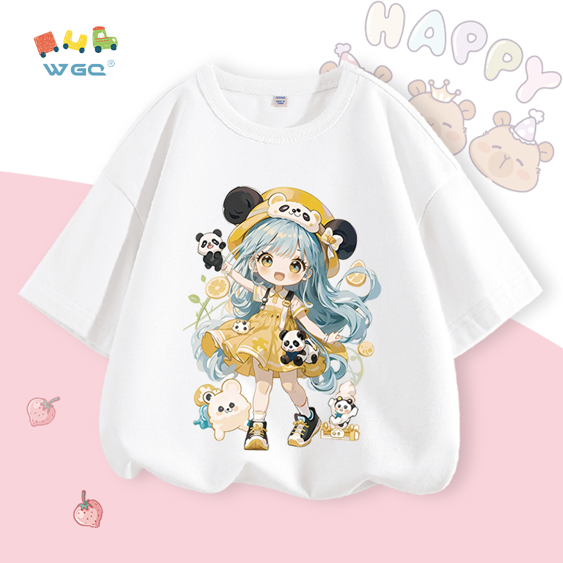 W.G.Q Áo thun cho bé gái , vải 100% Cotton mềm mại thoải mái , thoáng khí thấm mồ hôi in hình bé gái dễ thương