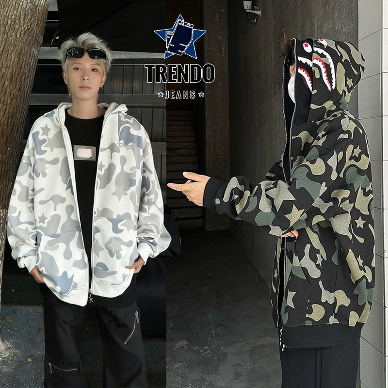Áo khoác hoodie nam nữ ngụy trang cá mập với dây kéo độc đáo và phong cách ấn tượng.Áo Khoác Nỉ Cá Mập Khoá Zip Kéo Kín - Áo Hot trend Áo cá mập nam nữ xuân thu thêu Mỹ đường phố c
