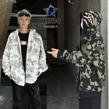 Áo khoác hoodie nam nữ ngụy trang cá mập với dây kéo độc đáo và phong cách ấn tượng.Áo Khoác Nỉ Cá Mập Khoá Zip Kéo Kín - Áo Hot trend Áo cá mập nam nữ xuân thu thêu Mỹ đường phố cao cấp hip hop nam n