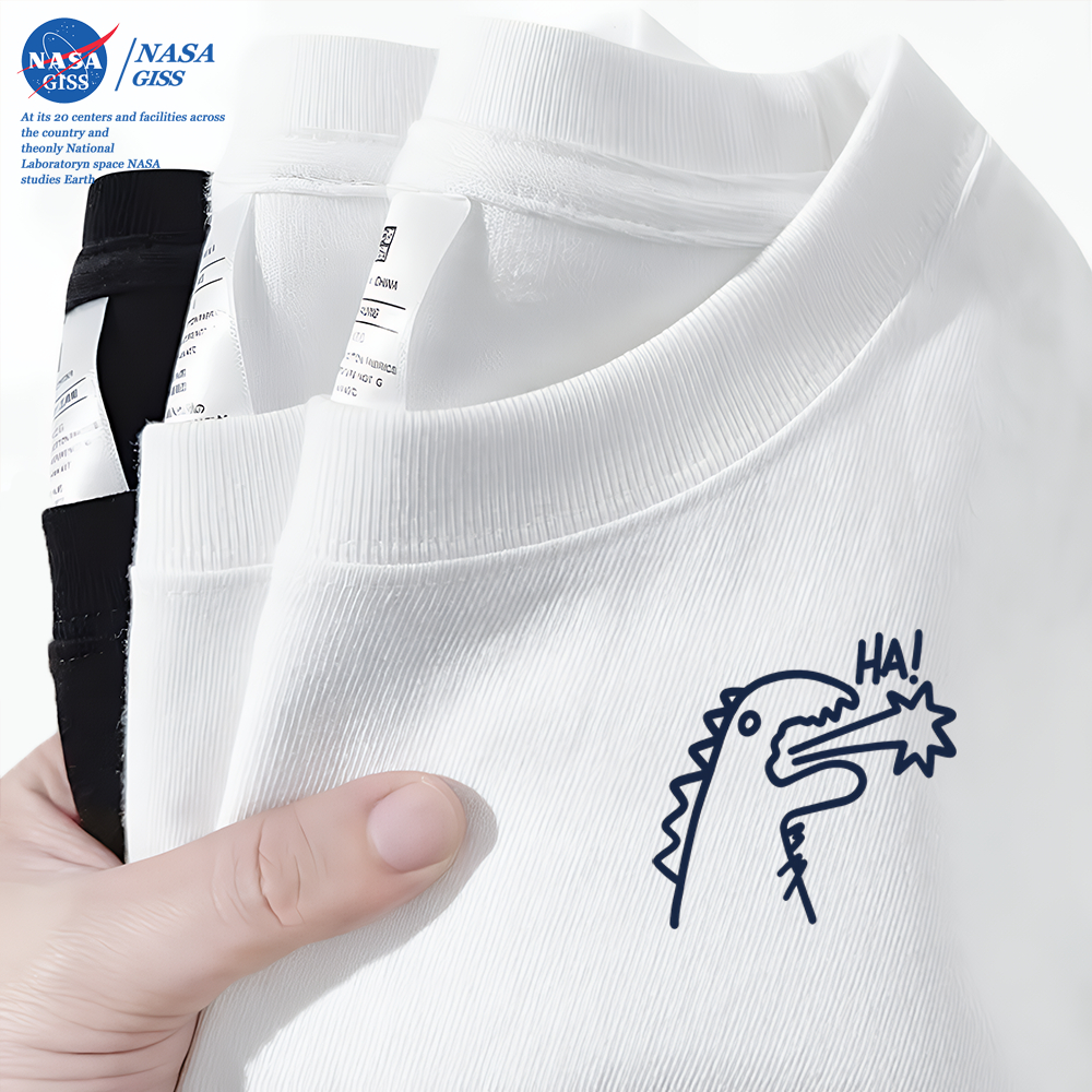 NASA Áo thun nam nữ Tay Lỡ thường ngày Trend khủng long nhỏ in hình form rộng Cổ tròn Cotton Mềm mại Unisex