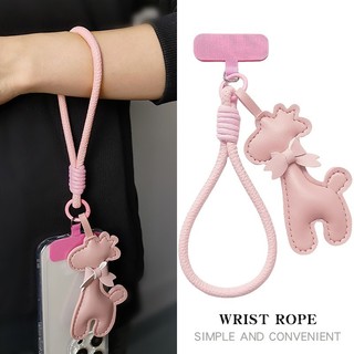 Điện Thoại Di Động Dây Da Dây Đeo Cổ Tay Hoạt Hình Hươu Mặt Dây Chuyền Di Động Cổ Tay Ngắn Móc Khóa Chống Mất Mặt Dây Chuyền