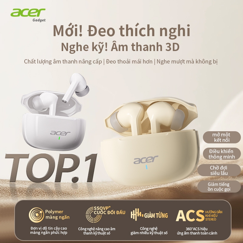 ACER Tai nghe Bluetooth AcerTWS có micrô Chính hãng BT5.4 Khử tiếng ồn 30H Pin lớn hơn Tai nghe không dây Type-c | BigBuy360 - bigbuy360.vn