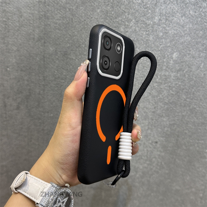 Ốp Lưng Cho itel A60 A60s Vỏ Điện Thoại Da Cao Cấp Chống Rơi Thẩm Mỹ Thiết Kế Mới Vòng Hút Từ Màu Cam Miễn Phí Tinh Tế Dây