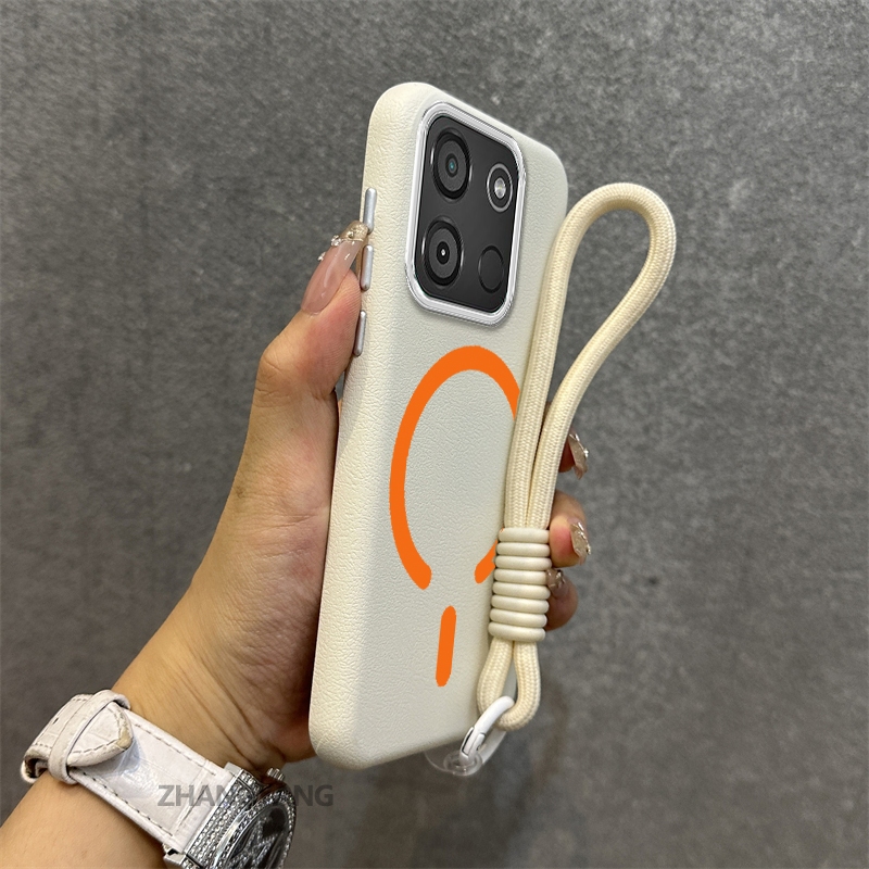 Ốp Lưng Cho itel A60 A60s Vỏ Điện Thoại Da Cao Cấp Chống Rơi Thẩm Mỹ Thiết Kế Mới Vòng Hút Từ Màu Cam Miễn Phí Tinh Tế Dây