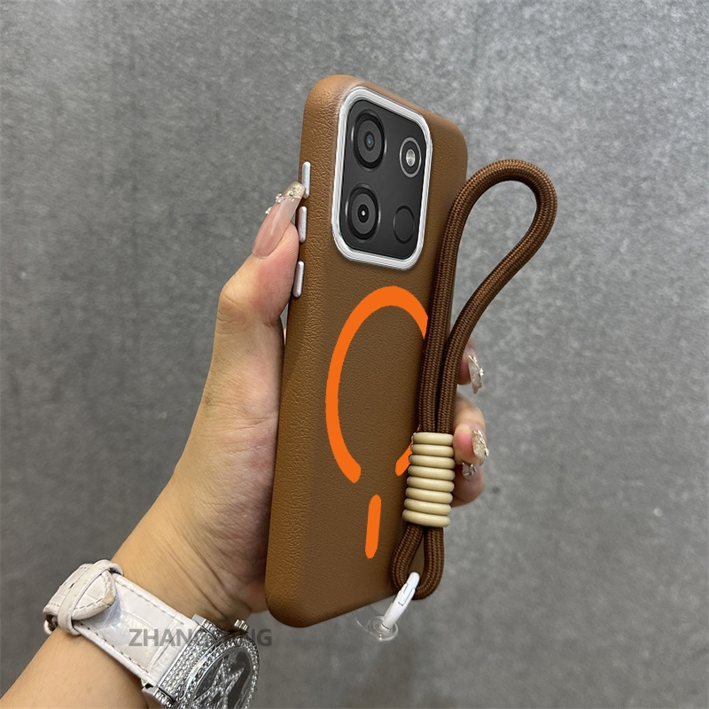 Ốp Lưng Cho itel A60 A60s Vỏ Điện Thoại Da Cao Cấp Chống Rơi Thẩm Mỹ Thiết Kế Mới Vòng Hút Từ Màu Cam Miễn Phí Tinh Tế Dây