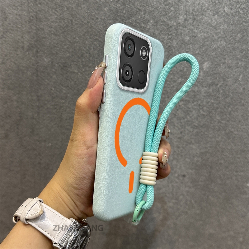 Ốp Lưng Cho itel A60 A60s Vỏ Điện Thoại Da Cao Cấp Chống Rơi Thẩm Mỹ Thiết Kế Mới Vòng Hút Từ Màu Cam Miễn Phí Tinh Tế Dây
