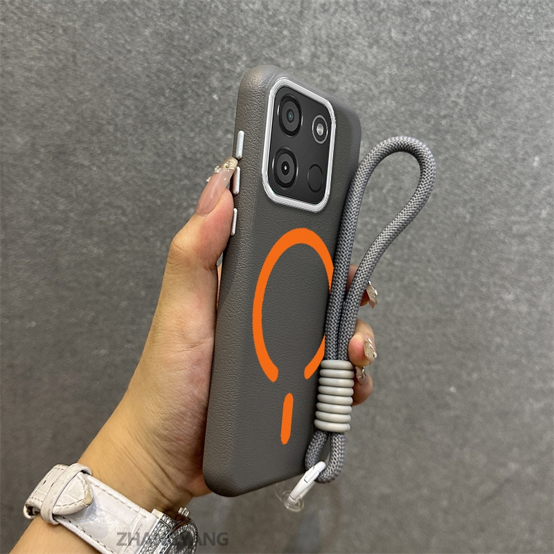 Ốp Lưng Cho itel A60 A60s Vỏ Điện Thoại Da Cao Cấp Chống Rơi Thẩm Mỹ Thiết Kế Mới Vòng Hút Từ Màu Cam Miễn Phí Tinh Tế Dây