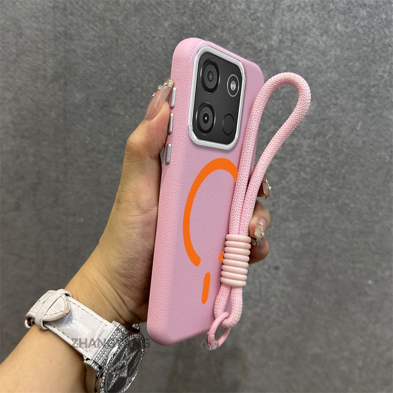 Ốp Lưng Cho itel A60 A60s Vỏ Điện Thoại Da Cao Cấp Chống Rơi Thẩm Mỹ Thiết Kế Mới Vòng Hút Từ Màu Cam Miễn Phí Tinh Tế Dây