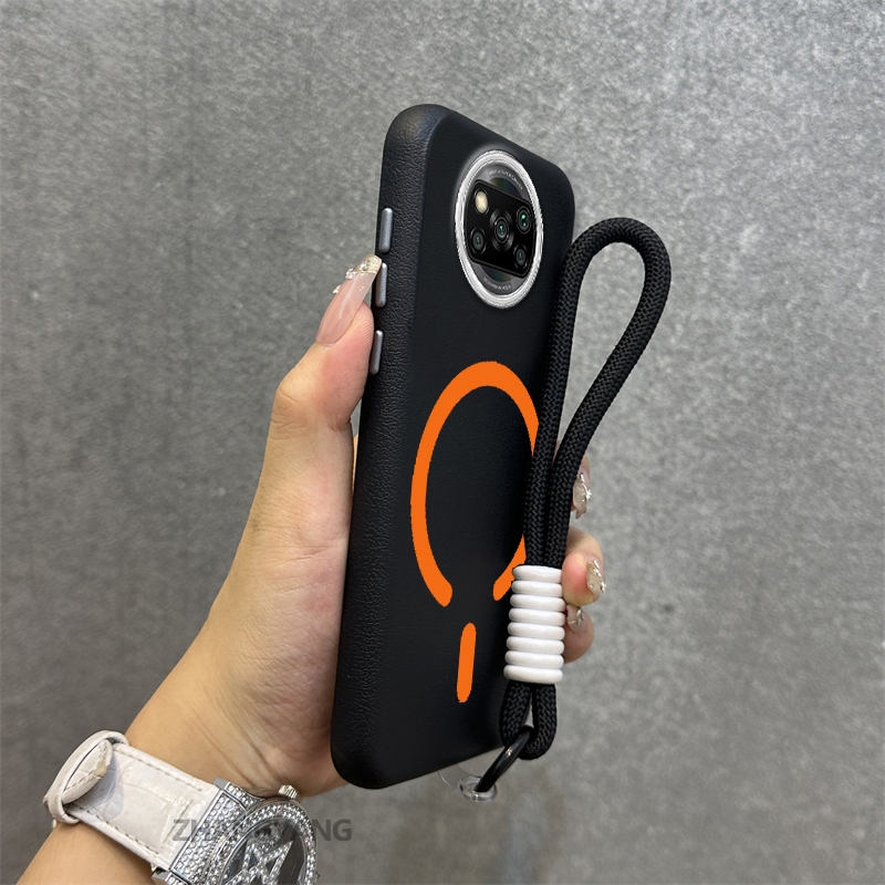 Ốp Lưng Cho POCO X3 X3 Pro X3 NFC Vỏ Điện Thoại Da Cao Cấp Chống Rơi Thẩm Mỹ Thiết Kế Mới Của Vòng Hút Từ Màu Cam Miễn Phí Tinh Tế Dây