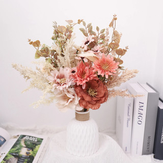 Hoa giả lụa cao cấp trang trí nhà cửa vintage bó cúc cosmos mix anh túc decor phòng khách bàn làm việc phụ kiện chụp ảnh studio phong cách bắc âu màu nâu be tây sang trọng nhân tạo cắm bình nghệ thuật quà tặng