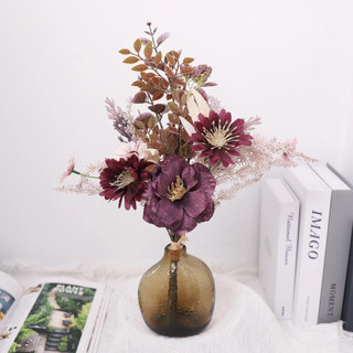 Hoa giả lụa cao cấp trang trí nhà cửa vintage bó cúc cosmos mix anh túc decor phòng khách bàn làm việc phụ kiện chụp ảnh studio phong cách bắc âu màu nâu be tây sang trọng nhân tạo cắm bình nghệ thuật quà tặng