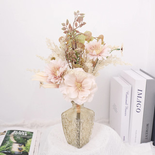 Hoa giả lụa cao cấp trang trí nhà cửa vintage bó cúc cosmos mix anh túc decor phòng khách bàn làm việc phụ kiện chụp ảnh studio phong cách bắc âu màu nâu be tây sang trọng nhân tạo cắm bình nghệ thuật quà tặng