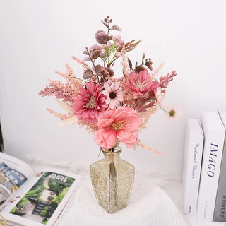 Hoa giả lụa cao cấp trang trí nhà cửa vintage bó cúc cosmos mix anh túc decor phòng khách bàn làm việc phụ kiện chụp ảnh studio phong cách bắc âu màu nâu be tây sang trọng nhân tạo cắm bình nghệ thuật quà tặng