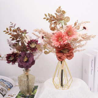 Hoa giả lụa cao cấp trang trí nhà cửa vintage bó cúc cosmos mix anh túc decor phòng khách bàn làm việc phụ kiện chụp ảnh studio phong cách bắc âu màu nâu be tây sang trọng nhân tạo cắm bình nghệ thuật quà tặng
