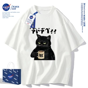 Áo Thun Unisex NASA LEE - Mèo Đen 'Cà Phê' Vui Nhộn - Mẫu Mới Hè 2026, Chất Streetwear