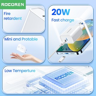 Bộ sạc USB Rocoren PD 20W có cáp USB Type C sang C Sạc nhanh cho iPhone 17 16 Pro Max
