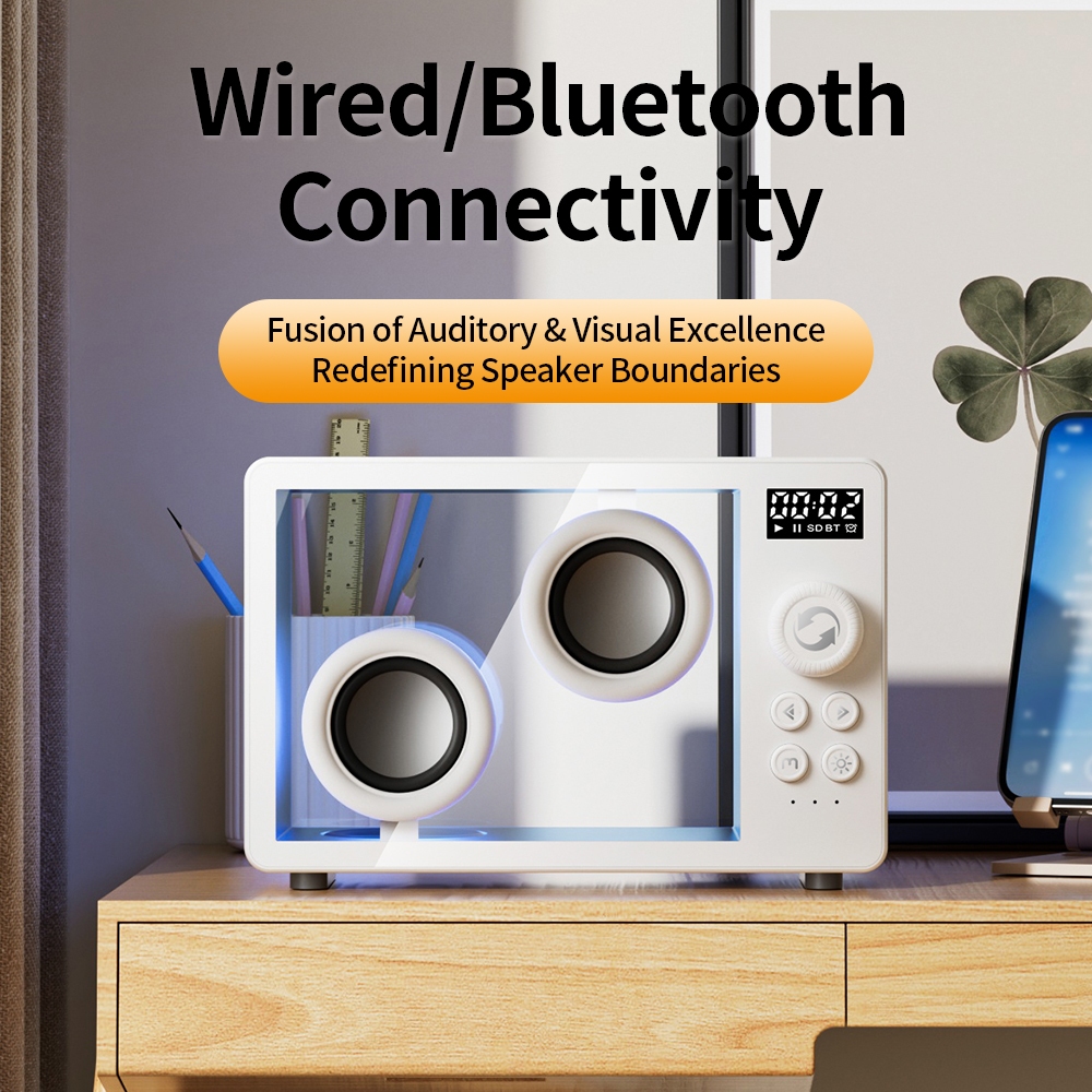 Âm thanh Bluetooth trong suốt đơn giản có đèn khí quyển tại nhà Loa máy tính để bàn di động Bluetooth sáng tạo Âm thanh HIFI (Mua quạt nhỏ cầm tay miễn phí 1 cái)