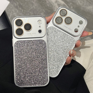 Kính Bảo Vệ Ống Kính Mạ Bạc Lấp Lánh Bột Ốp Lưng Điện Thoại iPhone 17Promax 17Pro 14 15 16 Pro Max 13 Chống Sốc Nữ Vỏ Di Động