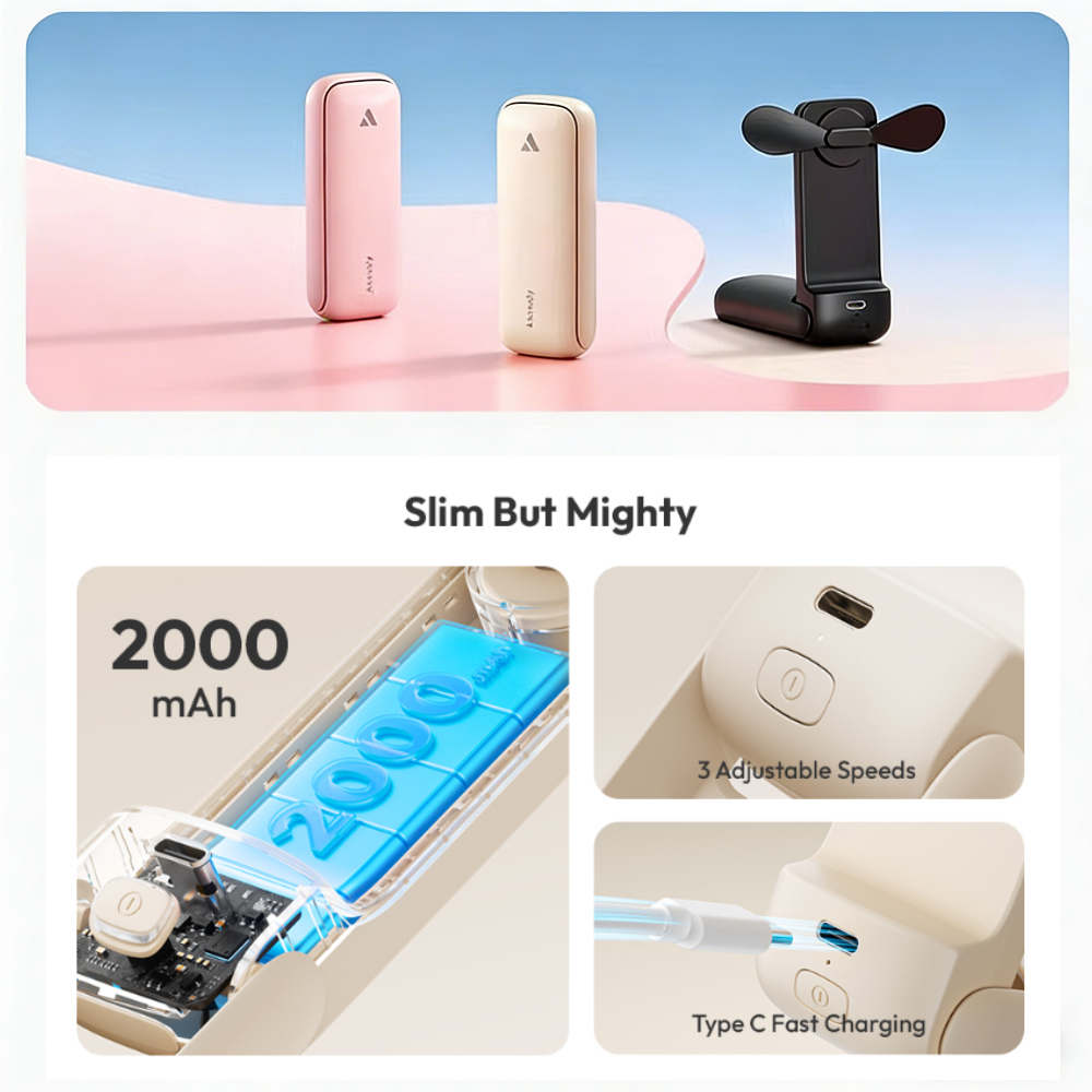 Aecooly Pocket 01 Quạt Mini cầm tay Quạt di động có thể gập lại Quạt USB gió 3 tốc độ Sử dụng ngoài trời Quạt bỏ túi