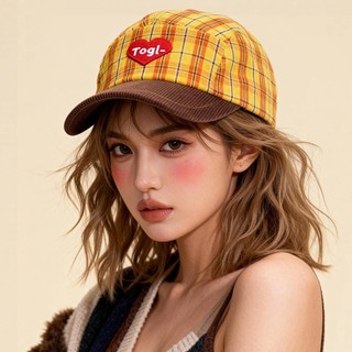Mũ vải nhung và mũ bóng chày phong cách Hàn Quốc có họa tiết caro cổ điển và hình trái tim, phù hợp cho nữ