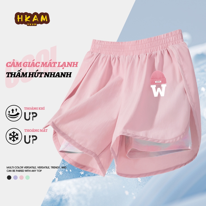 HKAM Quần Bé Gái Quần short thể thao mùa hè cho trẻ em, thoải mái mát mẻ, in mũ