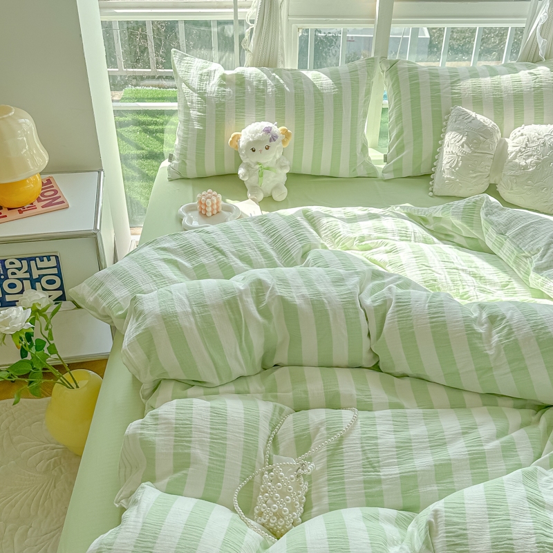 Bộ chăn ga gối 4 món phong cách Hàn Quốc họa tiết hoa Ga phủ không bo chun Vỏ chăn (Không kèm ruột)