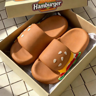 XIXITIAO Dép lê cho bé và bố mẹ mùa hè kiểu dễ thương hình hamburger, đế EVA dày nâng vòm chân