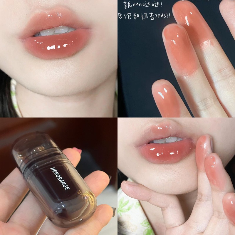 Herorange Gương Lip Glaze Chống Thấm Nước Dài Mặc Nước Bóng Hydrating Thủy Tinh Son Bóng Dưỡng Ẩm Son Môi Son Tint Trang Điểm