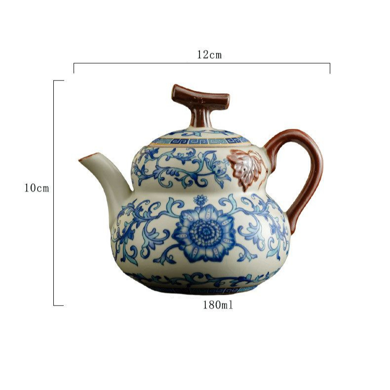 Bộ ấm trà Kung Fu Ru Kiln xanh trắng gốm retro, ấm nâng, dùng cho gia đình cao cấp