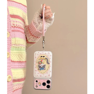 Hàn Quốc Hoạt Hình Dễ Thương Thêu Mèo Hồng Hoa Da Wrsit Dây Đeo Ốp Lưng Điện Thoại Cho iPhone 17Promax 17Pro 14 15 16 Pro Max 13 Chống Sốc Bảo Vệ Toàn Diện Vỏ Di Động