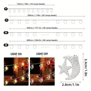 Đèn LED Star Moon Rèm Đèn Cổ Tích, Pin AA Chống Nước Ngoài Trời Dây Chuyền Vòng Hoa Bóng Đèn Dây Đèn Cho Tiệc Cưới Vườn Giáng Sinh Trang Trí Nhà Cửa