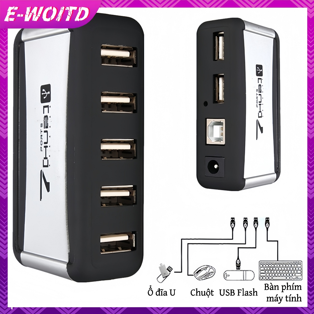 E-WOITD USB 7 cổng HUB chạy bằng cáp chuyển đổi AC Tốc độ cao Phích cắm EU / US cho PC Laptop E-WOITD