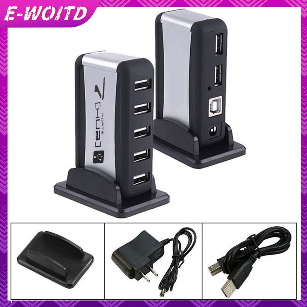 E-WOITD USB 7 cổng HUB chạy bằng cáp chuyển đổi AC Tốc độ cao Phích cắm EU / US cho PC Laptop E-WOITD