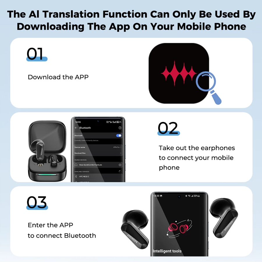 MINISO MS119 AI Thông Minh Thời Gian Thực Dịch Tai Nghe Bluetooth Khử Tiếng Ồn Nhạc Không Dây HiFi HD Gọi Micro Bluetooth 6.0 | BigBuy360 - bigbuy360.vn