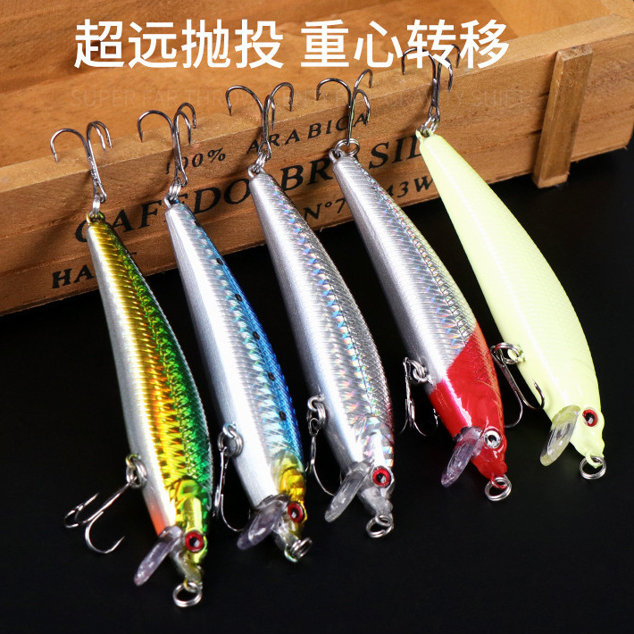 Mồi Nổi Minnow Giả Mồi Dài Đúc Bề Mặt Nước Vòng Hạt Nước Ngọt Câu Cá Alice Miệng Biển Bass Mullet Mồi Giả Mồi Cứng