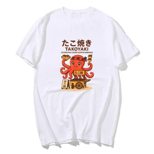 T-Shirt Thời Trang Nam Nữ với Họa Tiết Takoyaki, Cotton Phong Cách Nhật Bản, Áo Thun Tay Ngắn Cho Dạo Phố